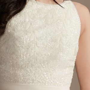 David’s bridal studio scoopneck wedding crop top with a leafy beaded design. 14